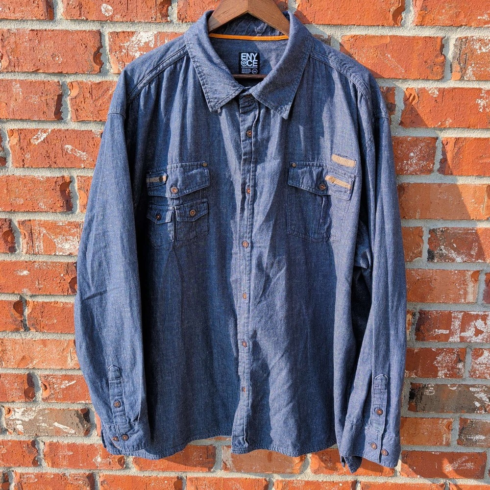 Y2K Enyce Button Down Shirt Mens 3XL Blue Long Sleeve Cotton Streetwear